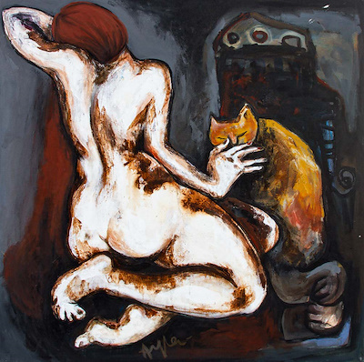Ayla Aksoyoğlu imzalı tablo — Yağlı Boya, 100×100 cm, 6.500 TL müzayede satışı