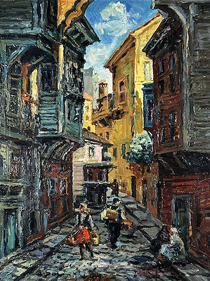 İBRAHİM SAFİ (1898-1983)-“İstanbul'da Sokak” Tuval üzerine yağlı