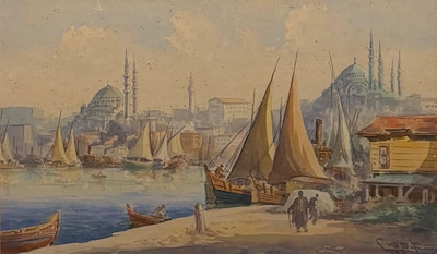 Şerif Renkgörür imzalı tablo — Sulu Boya, 25×40 cm, 20.000 TL müzayede satışı