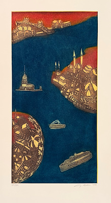 Eda Tekcan imzalı tablo — Gravür, 71×40 cm, 5.000 TL müzayede satışı