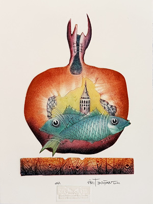Ümit Doğan imzalı tablo — Gravür, 35×26 cm, 5.000 TL müzayede satışı