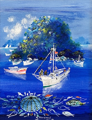 Mustafa Pilevneli-Mavi Yolculuk, Duralit Üzeri Yağlı Boya, 26 x 20