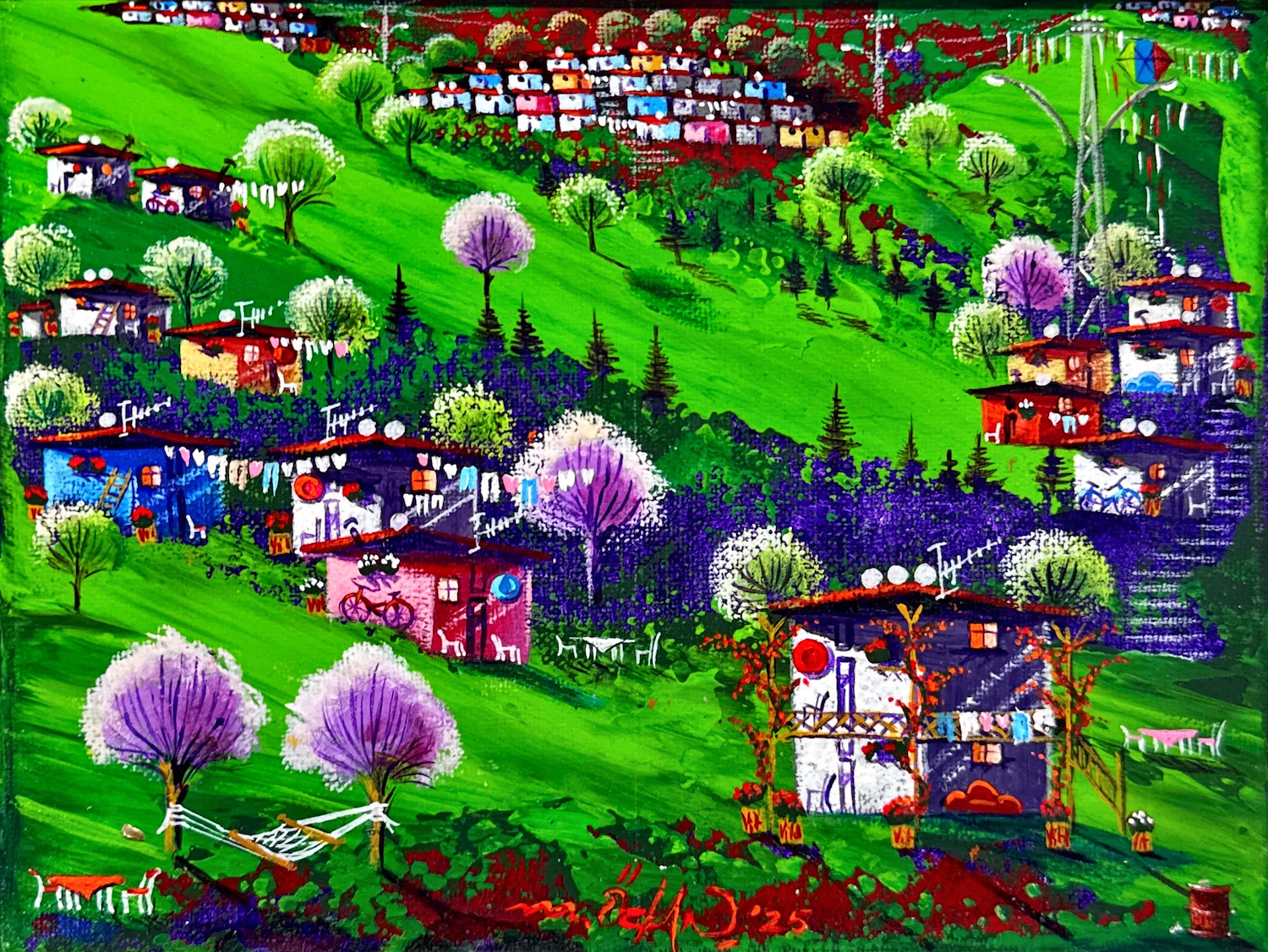 No.13 「新中川」 油彩画 MUSTAFA ÖZKAN-“Erguvanlı Yeşil Doku”. Tuval üzerine akrilik ve