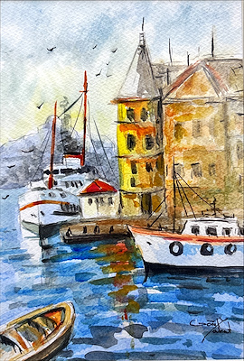 Gönül Yakut imzalı tablo — Sulu Boya, 20×15 cm, 2.000 TL müzayede satışı
