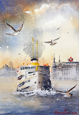 Nazan Özer imzalı tablo — Sulu Boya, 28×20 cm, 2.500 TL müzayede satışı