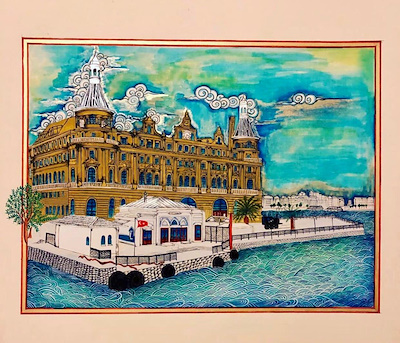 Damla Hancıoğlu imzalı tablo — Sulu Boya, 36×71 cm, 30.000 TL müzayede satışı