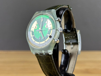 Swatch Chrono SCG401 – 1993 Yeşil Kadranlı Şeffaf Kasa Kronograf