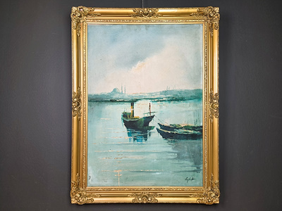 İstanbul Silüetli imzalı tablo — Yağlı Boya, 60×80 cm, 4.250 TL müzayede satışı