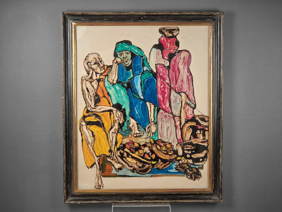 V. Kovan imzalı tablo — Karışık Teknik, 58×68 cm, 4.500 TL müzayede satışı