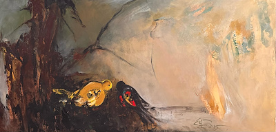 Elif Okur Tolun imzalı tablo — Yağlı Boya, 49×100 cm, 1.000 TL müzayede satışı