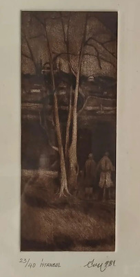 İsmail Avcı imzalı tablo — Gravür, 50×25 cm, 5.000 TL müzayede satışı