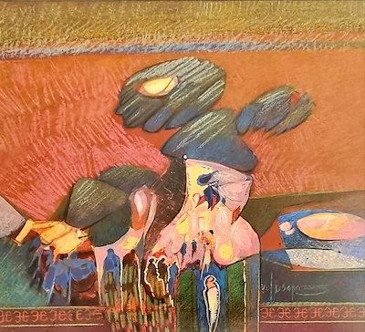 Veli Sapaz imzalı tablo — Pastel Boya, 24×26 cm, 7.500 TL müzayede satışı