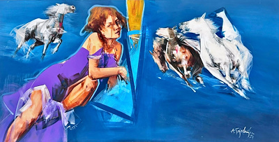 Akdoğan Topaçlıoğlu imzalı tablo — Yağlı Boya, 75×150 cm, 90.000 TL müzayede satışı