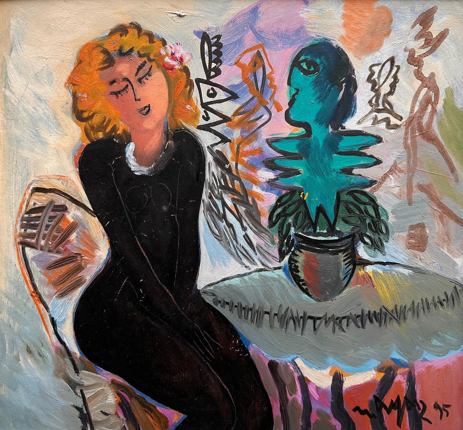 Mustafa Ayaz (1938-2024)-Figürlü kompozisyon, 1995, duralit
