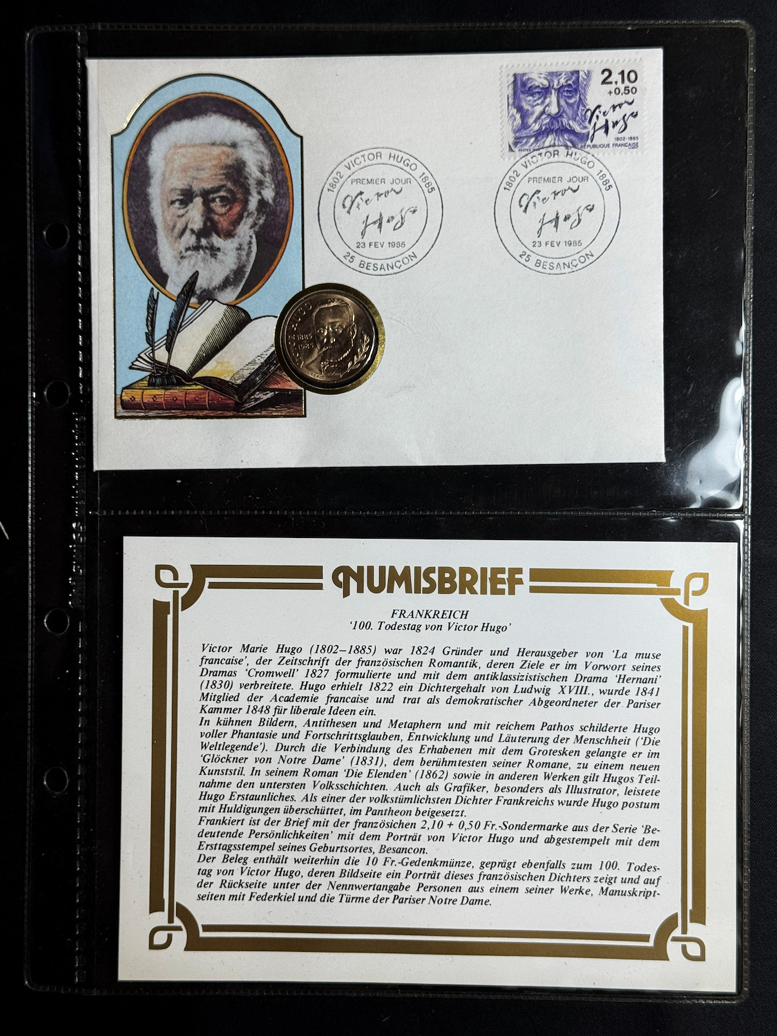 Fransa 10 Francs 1985 Victor Hugo Ölümünün 100. Yılı Hatıra