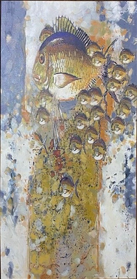 Hüseyin Elmas imzalı tablo — Karışık Teknik, 100×50 cm, 5.500 TL müzayede satışı