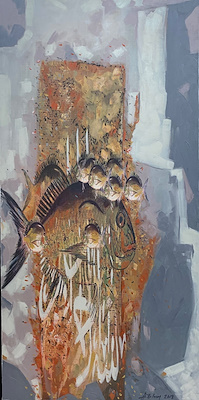 Hüseyin Elmas imzalı tablo — Karışık Teknik, 100×50 cm, 5.000 TL müzayede satışı