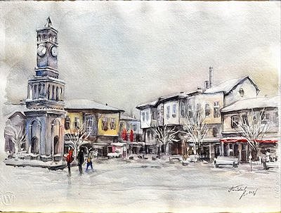 Farida Hamitovna imzalı tablo — Sulu Boya, 37×55 cm, 2.000 TL müzayede satışı