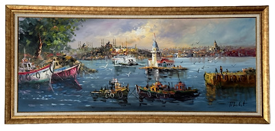 Halil Cankut imzalı tablo — Yağlıboya, 60×150 cm, 10.000 TL müzayede satışı