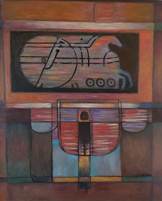 Nejat Akkan imzalı tablo — Karışık Teknik, 110×90 cm, 16.000 TL müzayede satışı