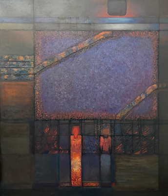 Nejat Akkan imzalı tablo — Karışık Teknik, 145×125 cm, 32.500 TL müzayede satışı