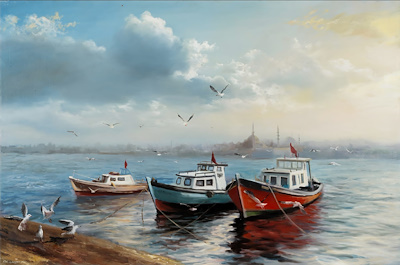 Faramarz Mokhtarpour imzalı tablo — Sulu Boya, 98×148 cm, 11.000 TL müzayede satışı