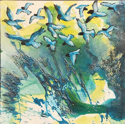 Emel Uzuner imzalı tablo — Karışık Teknik, 15×15 cm, 1.500 TL müzayede satışı