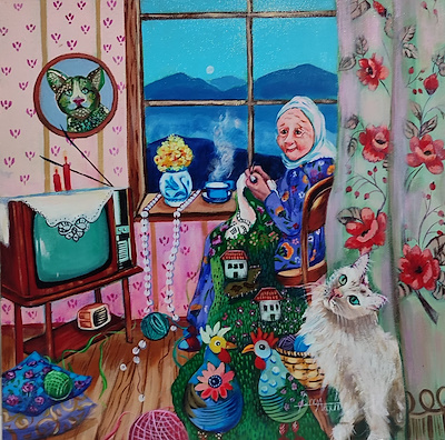 Fatma Akgün imzalı tablo — Akrilik Boya, 40×40 cm, 16.000 TL müzayede satışı
