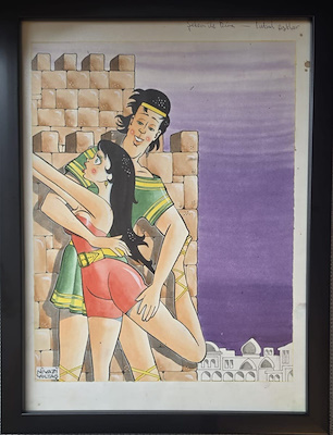 Niyazi Yoltaş (1932) “şekem İle Dina imzalı tablo — Karışık Teknik, 34×24 cm, 1.500 TL müzayede satışı