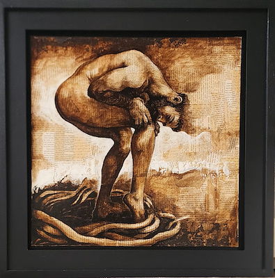Ataman Oğuz imzalı tablo — Hat, 50×50 cm, 9.000 TL müzayede satışı