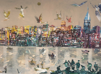 Memduh Kuzay imzalı tablo — Karışık Teknik, 185×135 cm, 42.500 TL müzayede satışı