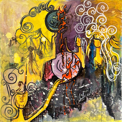 Hülya Yücel imzalı tablo — Karışık Teknik, 30×30 cm, 2.250 TL müzayede satışı