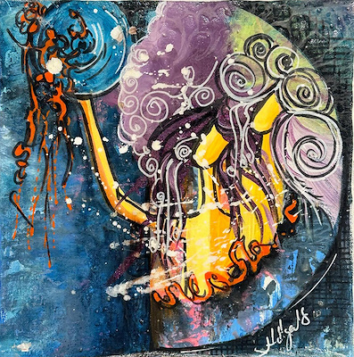 Hülya Yücel imzalı tablo — Karışık Teknik, 30×30 cm, 2.250 TL müzayede satışı