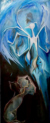 Gökçe Okay imzalı tablo — Yağlı Boya, 208×85 cm, 30.000 TL müzayede satışı