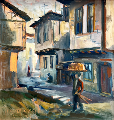 Turgut Akan imzalı tablo — Guaj, 22×22 cm, 5.000 TL müzayede satışı