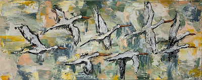 Yelda İnecik imzalı tablo — Akrilik Boya, 30×90 cm, 2.700 TL müzayede satışı