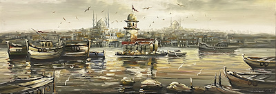 Mehmet Emin Okur imzalı tablo — Yağlı Boya, 150×50 cm, 2.500 TL müzayede satışı