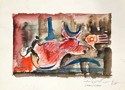 Filiz Kiprik imzalı tablo — Sulu Boya, 20×16 cm, 60 TL müzayede satışı