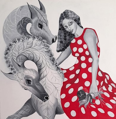 Nazan Pamuk imzalı tablo — Yağlı Boya, 90×90 cm, 2.000 TL müzayede satışı