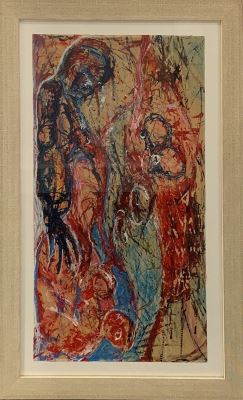 Aliye Berger imzalı tablo — Karışık Teknik, 34×64 cm, 10.000 TL müzayede satışı