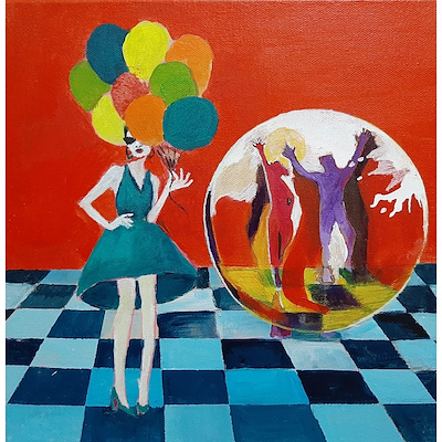 Gonca Akbulut imzalı tablo — Akrilik Boya, 30×30 cm, 375 TL müzayede satışı