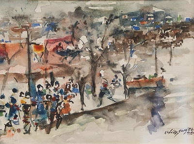 Alp Bartu imzalı tablo — Sulu Boya, 14×18 cm, 8.500 TL müzayede satışı