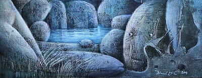 İsmet Efe imzalı tablo — Karışık Teknik, 30×75 cm, 35.000 TL müzayede satışı