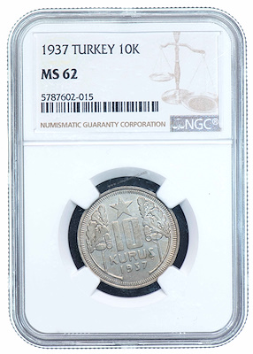 NGC SERTİFİKALI-10 Kuruş 1937 (25,5mm, 6gr Bakır/Nikel) KM#863
