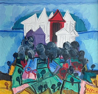 ADNAN TURANİ-Marmaris Evleri, Tuval üzeri yağlı boya, 50x50 cm