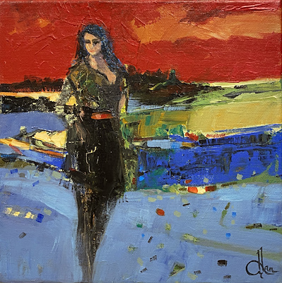 【F25号】 親密さ 油画 油彩 oil painting ORHAN ZAFER-Tuval üzeri yağlı boya, 25x25 cm, Çerçevesiz | Sessiz