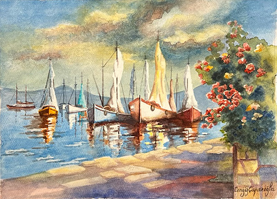 Cengiz Çapanoğlu imzalı tablo — Sulu Boya, 28×39 cm, 3.250 TL müzayede satışı