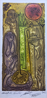 Mine Arasan imzalı tablo — Gravür, 31×16 cm, 1.000 TL müzayede satışı