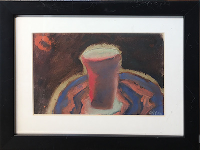 Oktay Rıfat imzalı tablo — Guaj, 12×19 cm, 3.250 TL müzayede satışı