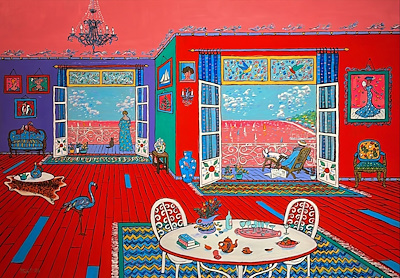 Murat Mizrahi-Kırmızı Oda Serisi, Tuval Üzerine Yağlıboya, 80x110